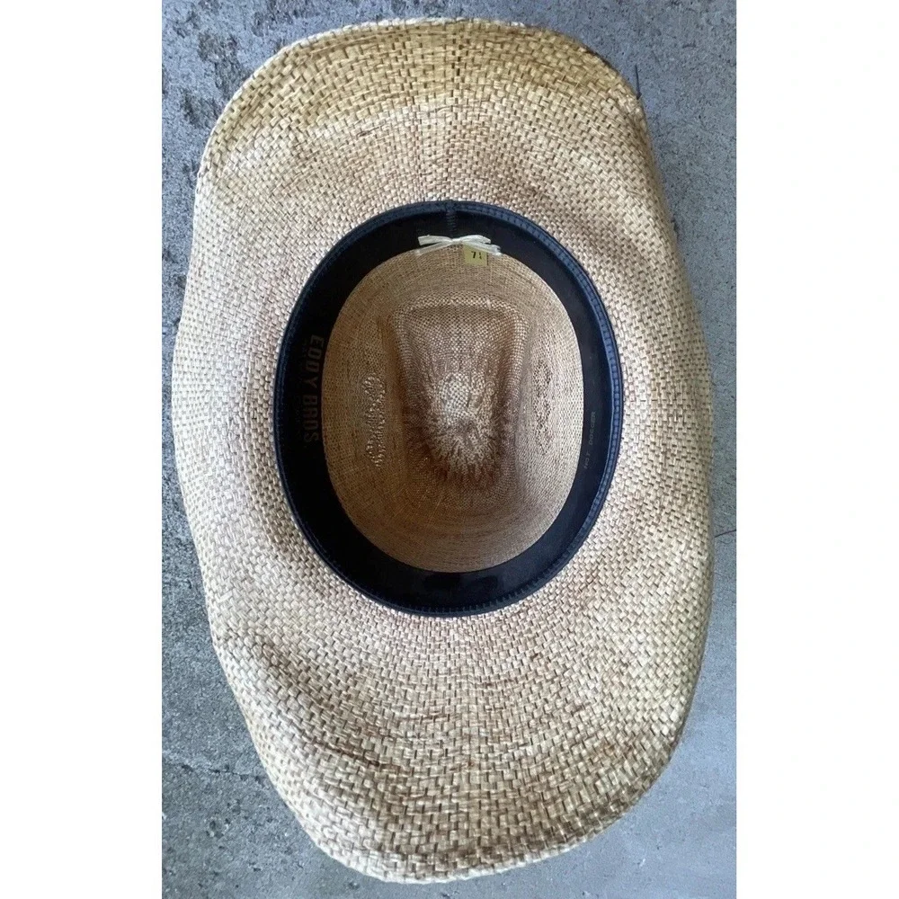 Vintage Western Eddy Bros Straw Cowboy Hat Feather Band 7 1/4-‎ Hot Dogger